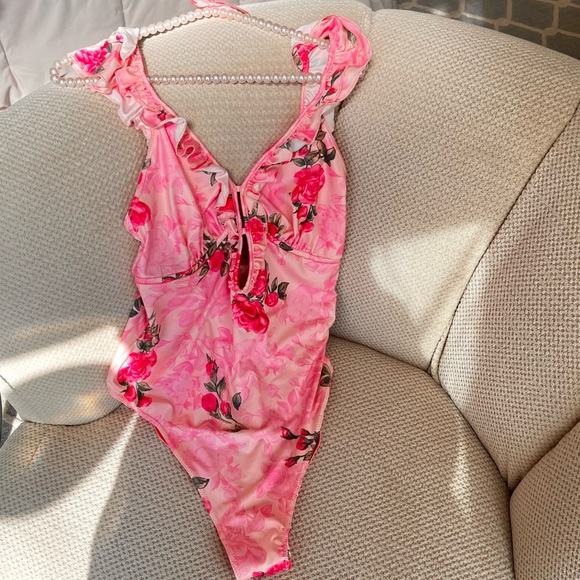 LoveShackFancy Other - LoveShackFancy Pink One Piece Swimsuit with Ruffled Sleeves